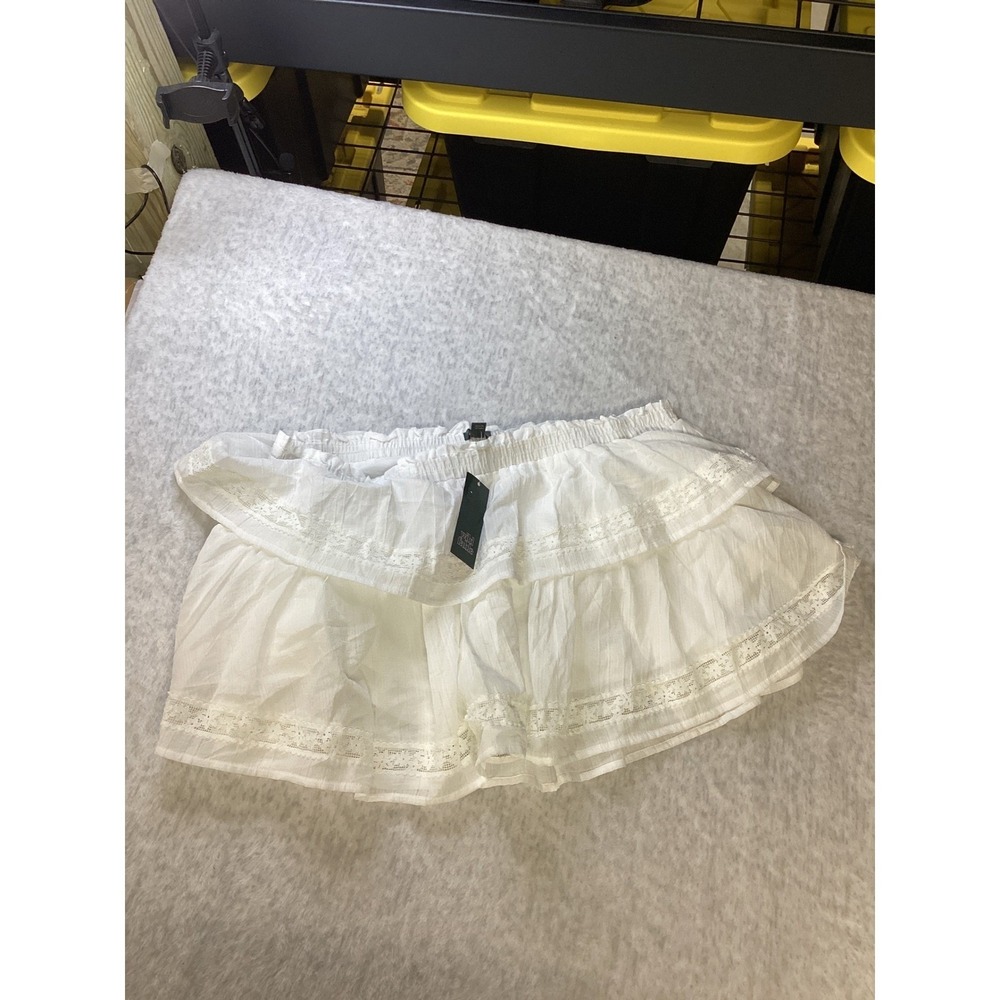 Wild Fable‎ White Tiered Lace Trim Mini Skirt XL NWT Elastic Waist Ruffle Boho..
